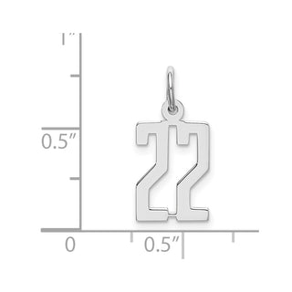 Sterling Silver Rhodium-plated Small Elongated Polished Number 22 Charm