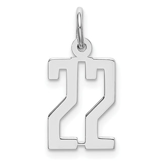 Sterling Silver Rhodium-plated Small Elongated Polished Number 22 Charm