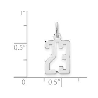 Sterling Silver Rhodium-plated Small Elongated Polished Number 23 Charm