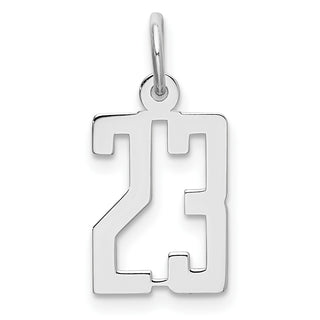 Sterling Silver Rhodium-plated Small Elongated Polished Number 23 Charm