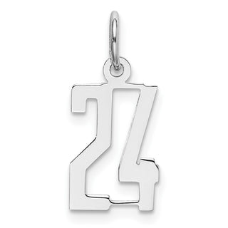 Sterling Silver Rhodium-plated Small Elongated Polished Number 24 Charm