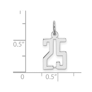 Sterling Silver Rhodium-plated Small Elongated Polished Number 25 Charm