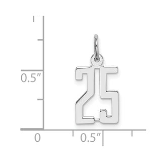 Sterling Silver Rhodium-plated Small Elongated Polished Number 25 Charm