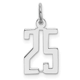 Sterling Silver Rhodium-plated Small Elongated Polished Number 25 Charm