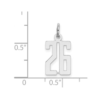 Sterling Silver Rhodium-plated Small Elongated Polished Number 26 Charm