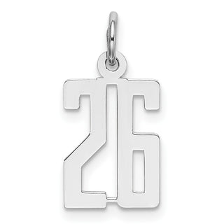 Sterling Silver Rhodium-plated Small Elongated Polished Number 26 Charm
