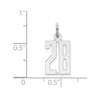 Sterling Silver Rhodium-plated Small Elongated Polished Number 28 Charm
