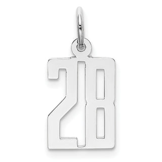 Sterling Silver Rhodium-plated Small Elongated Polished Number 28 Charm