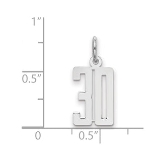 Sterling Silver Rhodium-plated Small Elongated Polished Number 30 Charm