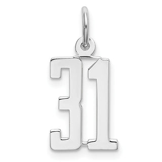 Sterling Silver Rhodium-plated Small Elongated Polished Number 31 Charm