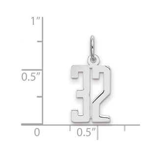 Sterling Silver Rhodium-plated Small Elongated Polished Number 32 Charm