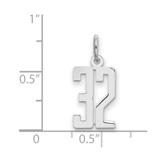 Sterling Silver Rhodium-plated Small Elongated Polished Number 32 Charm