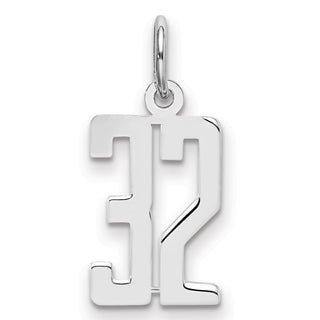 Sterling Silver Rhodium-plated Small Elongated Polished Number 32 Charm