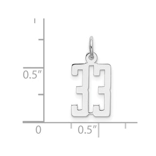 Sterling Silver Rhodium-plated Small Elongated Polished Number 33 Charm