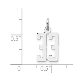 Sterling Silver Rhodium-plated Small Elongated Polished Number 33 Charm