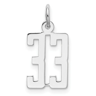 Sterling Silver Rhodium-plated Small Elongated Polished Number 33 Charm