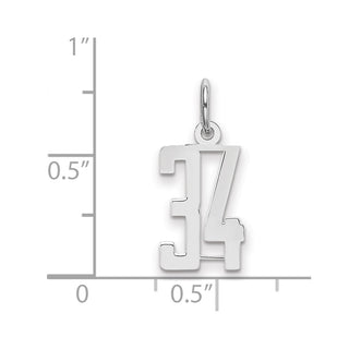 Sterling Silver Rhodium-plated Small Elongated Polished Number 34 Charm