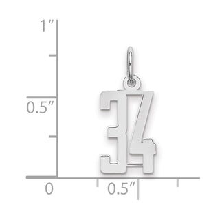 Sterling Silver Rhodium-plated Small Elongated Polished Number 34 Charm