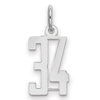 Sterling Silver Rhodium-plated Small Elongated Polished Number 34 Charm