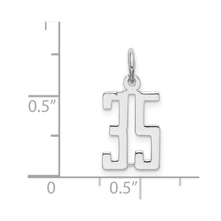 Sterling Silver Rhodium-plated Small Elongated Polished Number 35 Charm