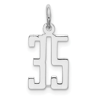 Sterling Silver Rhodium-plated Small Elongated Polished Number 35 Charm