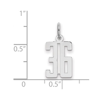 Sterling Silver Rhodium-plated Small Elongated Polished Number 36 Charm