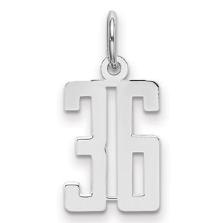 Sterling Silver Rhodium-plated Small Elongated Polished Number 36 Charm