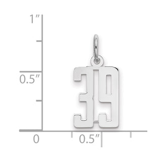 Sterling Silver Rhodium-plated Small Elongated Polished Number 39 Charm
