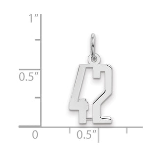 Sterling Silver Rhodium-plated Small Elongated Polished Number 42 Charm
