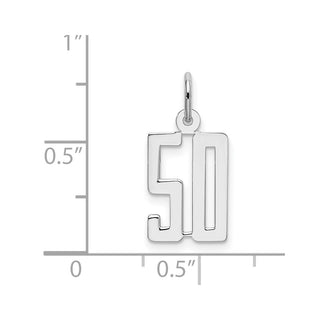 Sterling Silver Rhodium-plated Small Elongated Polished Number 50 Charm