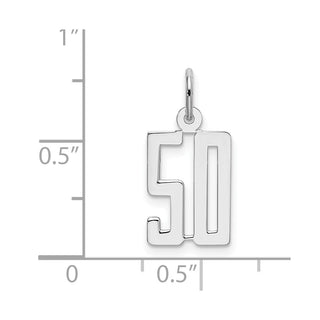 Sterling Silver Rhodium-plated Small Elongated Polished Number 50 Charm