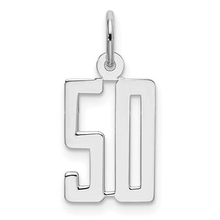 Sterling Silver Rhodium-plated Small Elongated Polished Number 50 Charm