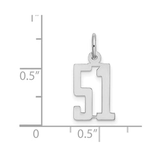 Sterling Silver Rhodium-plated Small Elongated Polished Number 51 Charm