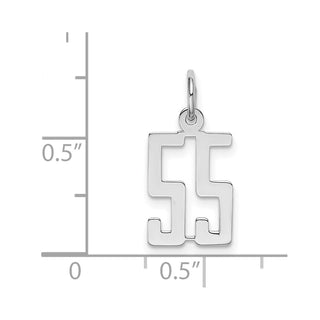 Sterling Silver Rhodium-plated Small Elongated Polished Number 55 Charm