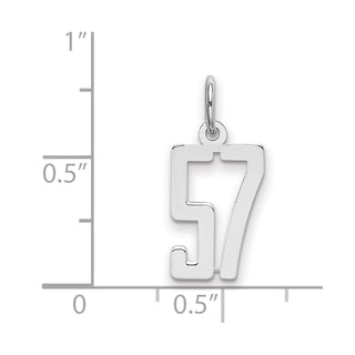 Sterling Silver Rhodium-plated Small Elongated Polished Number 57 Charm