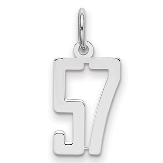 Sterling Silver Rhodium-plated Small Elongated Polished Number 57 Charm