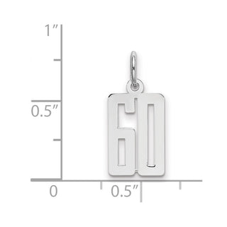 Sterling Silver Rhodium-plated Small Elongated Polished Number 60 Charm