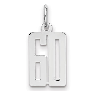 Sterling Silver Rhodium-plated Small Elongated Polished Number 60 Charm