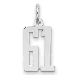 Sterling Silver Rhodium-plated Small Elongated Polished Number 61 Charm