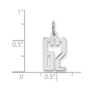 Sterling Silver Rhodium-plated Small Elongated Polished Number 62 Charm
