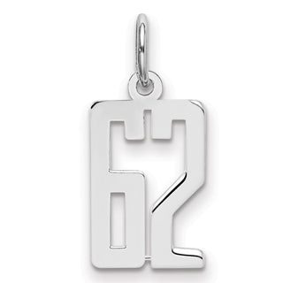 Sterling Silver Rhodium-plated Small Elongated Polished Number 62 Charm