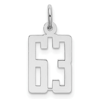 Sterling Silver Rhodium-plated Small Elongated Polished Number 63 Charm