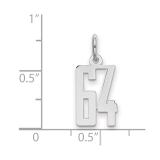 Sterling Silver Rhodium-plated Small Elongated Polished Number 64 Charm