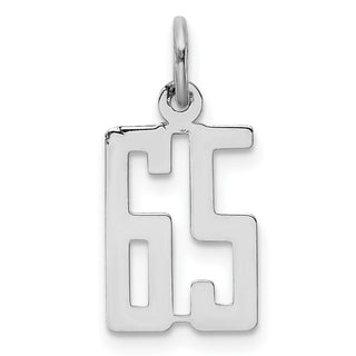 Sterling Silver Rhodium-plated Small Elongated Polished Number 65 Charm
