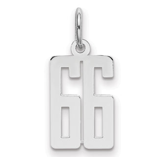 Sterling Silver Rhodium-plated Small Elongated Polished Number 66 Charm