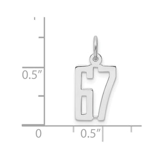 Sterling Silver Rhodium-plated Small Elongated Polished Number 67 Charm