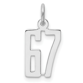 Sterling Silver Rhodium-plated Small Elongated Polished Number 67 Charm