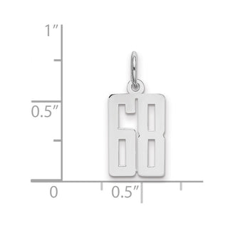 Sterling Silver Rhodium-plated Small Elongated Polished Number 68 Charm