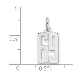 Sterling Silver Rhodium-plated Small Elongated Polished Number 69 Charm