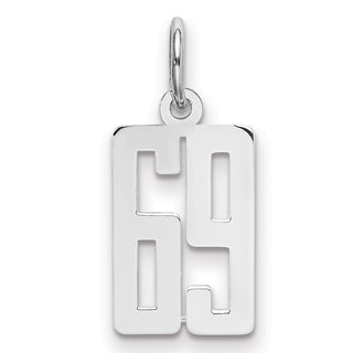 Sterling Silver Rhodium-plated Small Elongated Polished Number 69 Charm